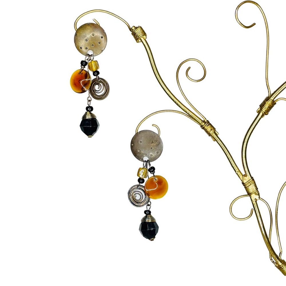 Gold and Silver Aztec Concho Earrings Blessed With Earth, Wind and Fire